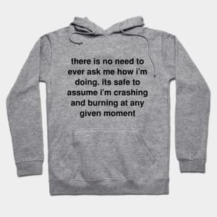 There is no need to ever ask me how I’m doing. its safe to assume I’m crashing and burning at any given moment Hoodie